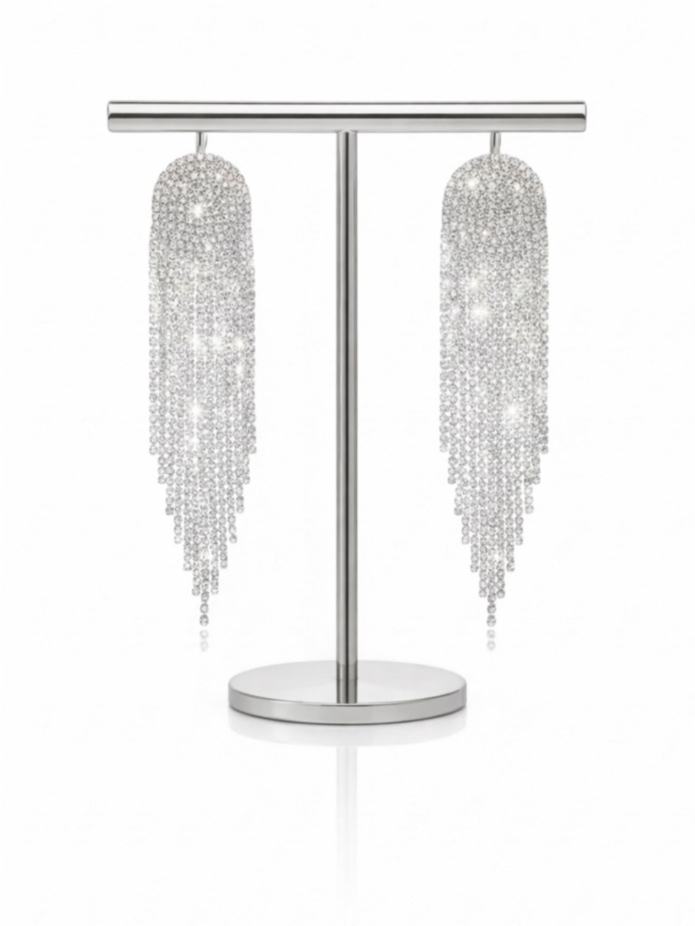 Y2K Rhinestone Fringe Dangle Earrings Crystal Tassel Statement Sparkle Coquette